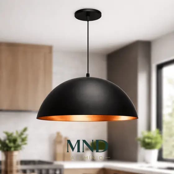 Lustre Pendente Meia Lua 40Cm Alumínio Preto Com Cobre – Pendente Meia Lua 40cm Preto e Cobre