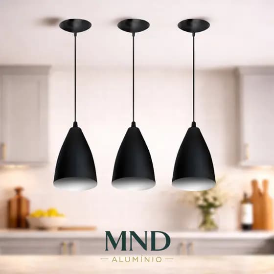 Kit 3 Luminárias Pendentes Modernas Preto com Branca – Sala, Jantar, Teto