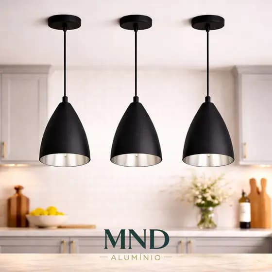Kit Luminárias Pendentes Modernas Preto Alumínio– Sala, Jantar, Teto