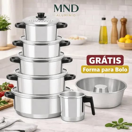 Jogo de Panelas Alumínio 7 Peças + Leiteira | Alta Qualidade + Brinde Forma 16cm (Bolo/Airfryer)