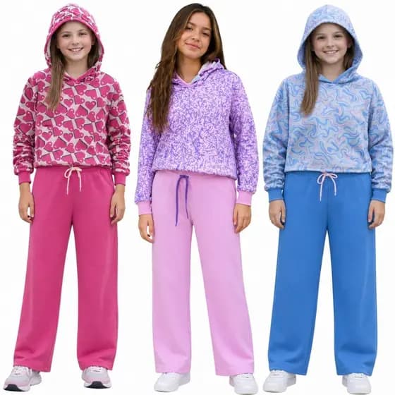 Conjunto de Moletom Juvenil Feminino 10 ao 14 anos Conjunto de Inverno Infantil Menina