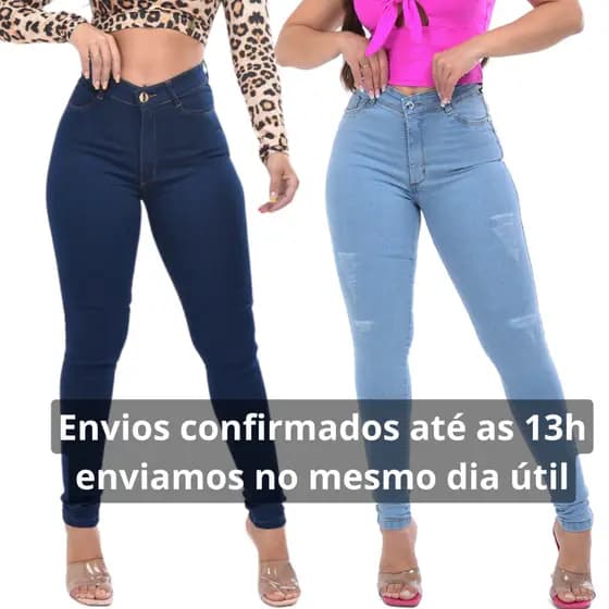 Kit 2 Calças Feminina na Promoção Cintura Alta Lycra Elastano Premium Cós Alto Levanta Bumbum