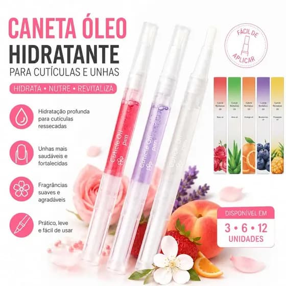 Kit Caneta Óleo Hidratante para Cutículas Unhas Gel Revitalizante Nail Care