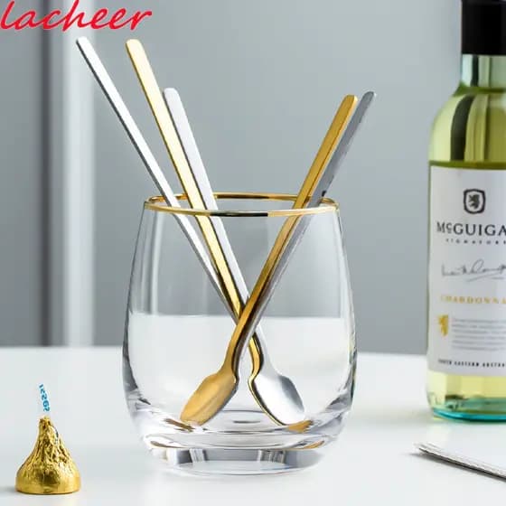 Conjunto De Talheres Duráveis De Aço Inoxidável Com Colher De Cabo Longo Para Misturar Bebidas E Servir Sobremesas , 14.