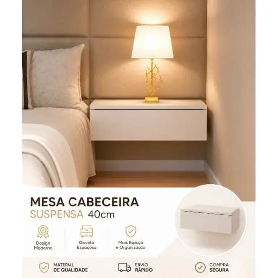 Mesa de Cabeceira 40CM MDF com Gaveta