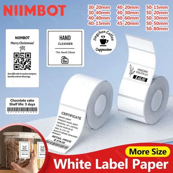 NIIMBOT B1/B21/B31/B3S Etiquetas brancas 50-80 mm