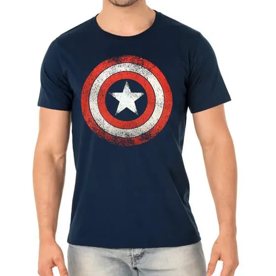 Camiseta Camisa Capitão América Azul Escudo Brasão Vingadores Marvel Super Heróis