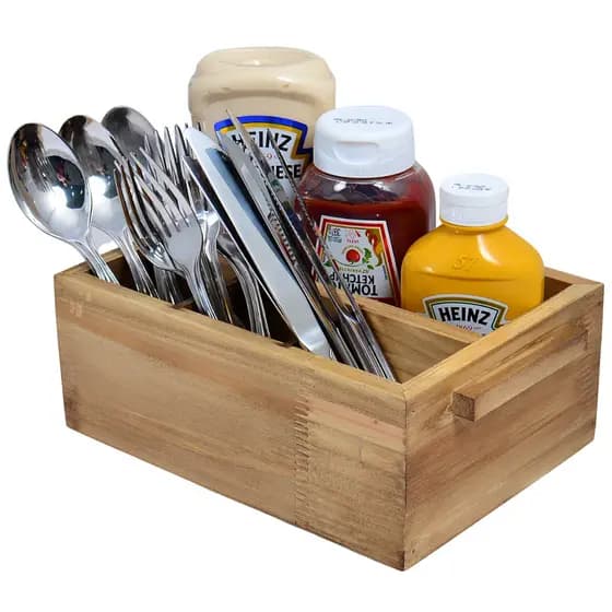 Porta Talheres Organizador de Mesa em Madeira Pinus para Casamento Boteco Cozinha Gourmet