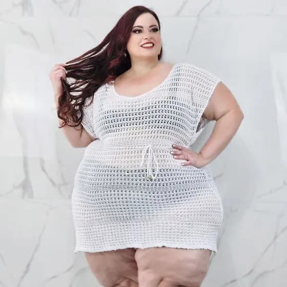 Saida de Praia Manga Tricot PLus Size Curta - Gola U- Tamanho G3- Veste 54 56 60