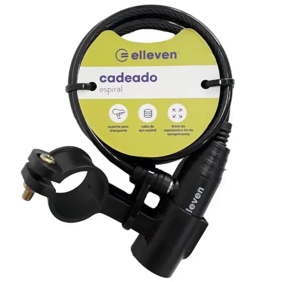 Cadeado Bike Cabo de Aço Espiral Bicicleta Elleven Com Chave Suporte de Bike 1m X 6mm