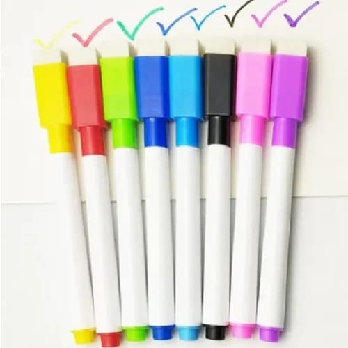 Kit 8 Canetas Coloridas para Quadro Branco C/ Apagador e Imã na Tampa