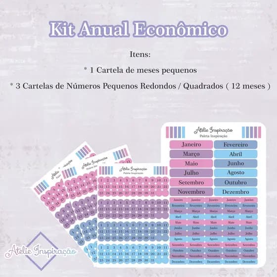 Kit Anual Econômico - Adesivos de planejamento - números e meses( 4 Cartelas )