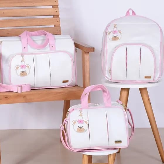 Kit Bolsa Maternidade Dubai Off/Rosa - 03 Peças
