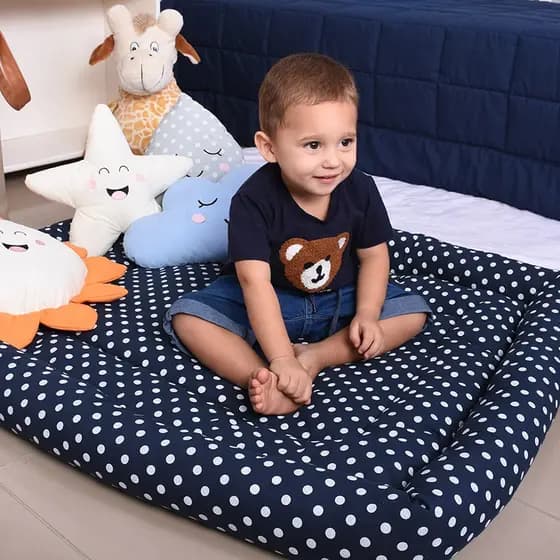 Colchonete Infantil Xadrez Marinho + Almofada Decorativa - 02 Peças