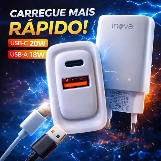 FONTE DE CARREGADOR 40W - 1 PORTA USB + 1 PORTA TIPO-C