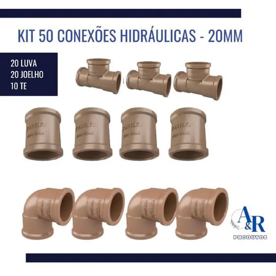 kiT 50 Conexões Hidráulicas Luva/Joelho 90°/Te Soldável 20mm 1/2"- 25mm 3/4 Marrom Para Agua.