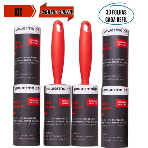 Kit 2 Rolo Rolinho Tira Pelos Roupa Sofa Adesivo + 4 Refil 180 folhas