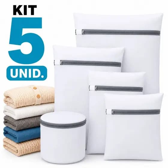 Kit 5 Sacos Para Lavar Roupas Lavadora Evita fiapos Pelos Pet Protege Peças Íntimas e delicadas