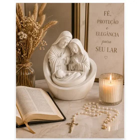 Escultura Sagrada Família 25cm – Fé, Amor e Proteção | Decoração Religiosa Premium Cristã para Lar e Presentes