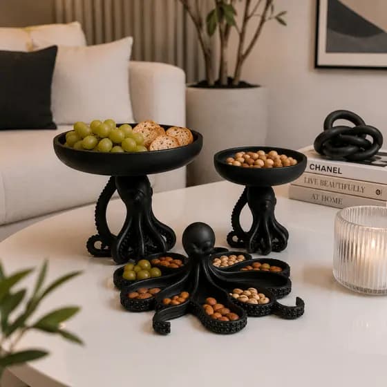 Kit Coleção Maré | Polvo 3 Peças, 1 Petisqueira + 2 Tigelas Premium para Mesa Posta Decorativas Elegance Gourmet