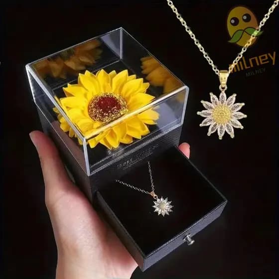 Presentes De Girassol Artificial MILLNEY , Com Caixa Eu Te Amo Colar , Zircônia Cúbica