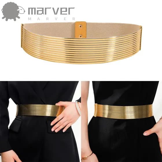 MARVER Cintura Apertada , Cinto Largo Dourado Elástico Brilhante E Moderno Para Mulheres