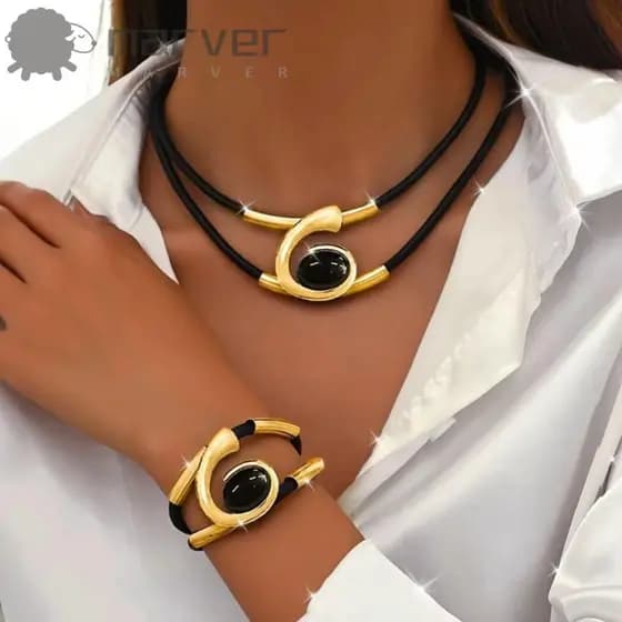 MARVER Conjunto De 2 Peças De Colar E Pulseira , Acessórios De Joias Com Design Em Camadas , Boêmias , Geometria