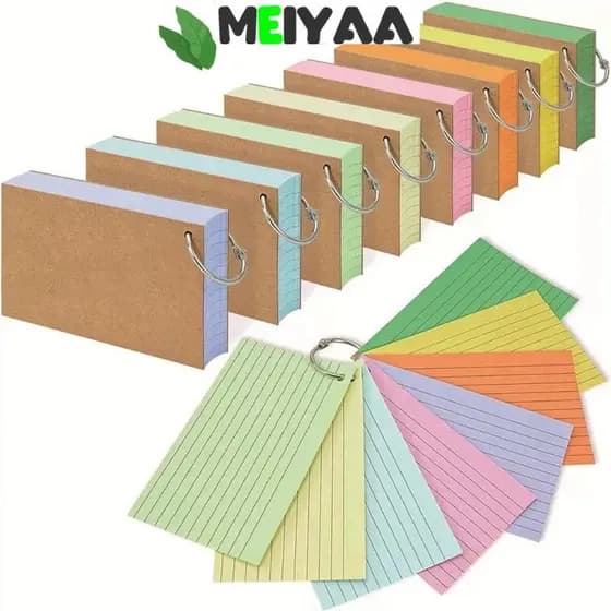 MEIYAA Binder Memo Book , Linha Horizontal Loose-Leaf Index Cards , Dupla Face Durável Com Capa Flash Estudo