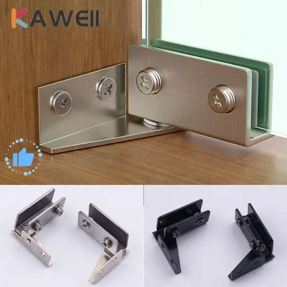Dobradiça De Porta De Vidro KAWEII 2 Peças , Braçadeira Sem Moldura Montada Lateral Em Liga De Zinco , Armário De Móveis