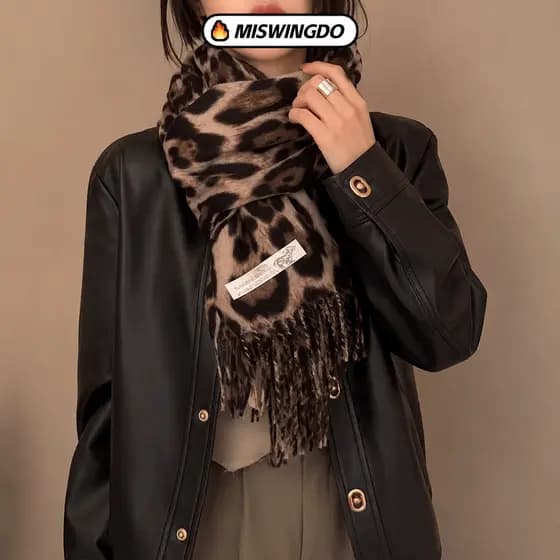 Lenço De Caxemira MISWINGDO , Leopardo À Prova De Vento Com Borla , Xale Pashmina Quente E Leve Espesso