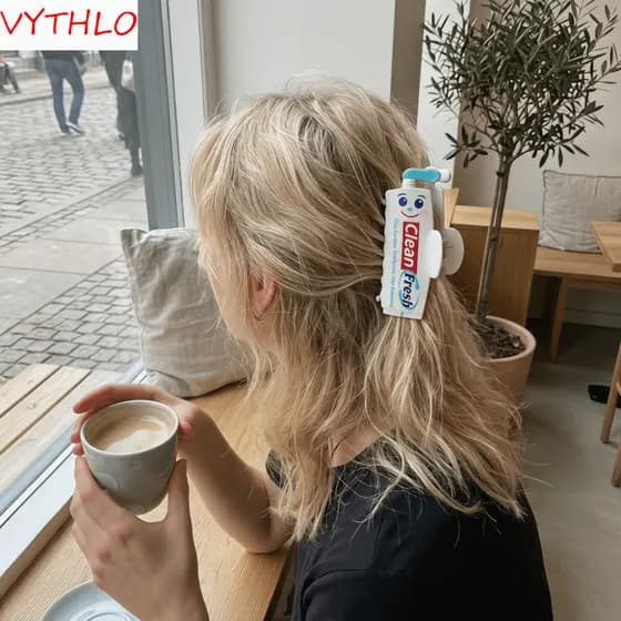 Garra De Cabelo Em Formato De Pasta De Dente VYTHLO , Clipe De Tubarão Acrílico Com Design Fofo E Engraçado , Prendedor