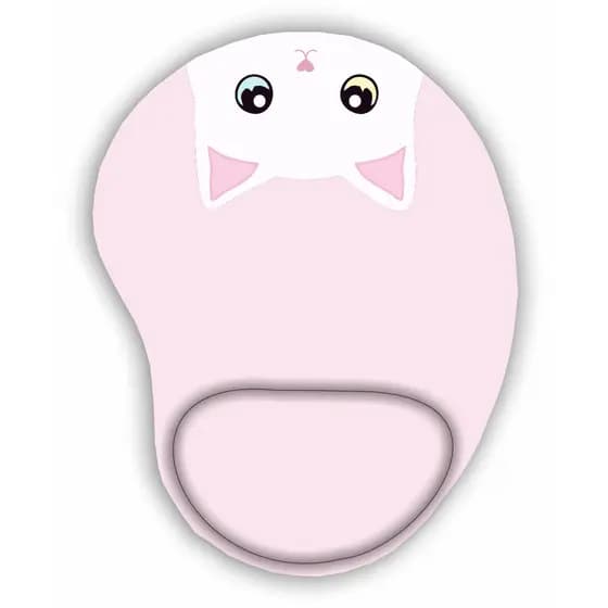 Mouse Pad com apoio Ergonômico Gato Branco Olhos Coloridos