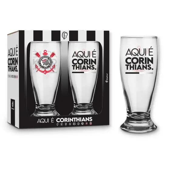 Kit 2 Copo de Vidro Tulipa Corinthians Oficial Chopp Cerveja 200ml