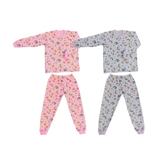 Kit 02 Pijamas bebê feminino longo 100% algodão estampas variadas | Kit Inverno Perfeito