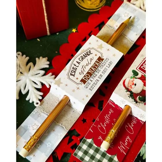 Card para Lápis Personalizada Natal / Natal Cristão / Card Para Caneta