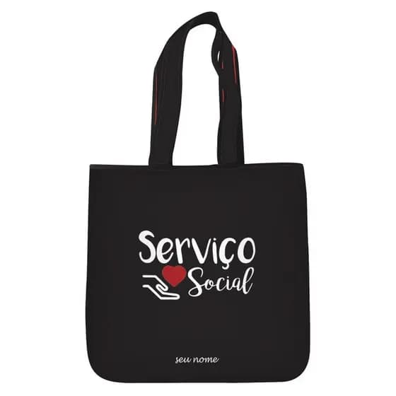 Bolsa Tiracolo Escolar Viagem Preta com Estampa de Curso - Serviço Social Personalizada com Nome