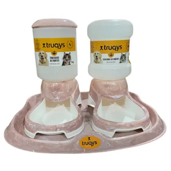 Kit Bebedouro Automatico 2L + Comedouro 1KG + Bandeja + Boia Para Pelos Longos - Truqys Pet