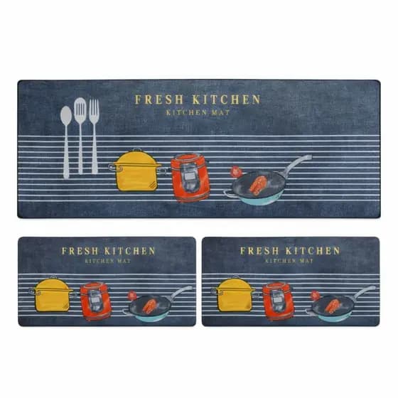 Tapete Passadeira Jogo Cozinha Trilho Decorativo 3 Pçs Antiderrapante Emborrachado Preto Decoração