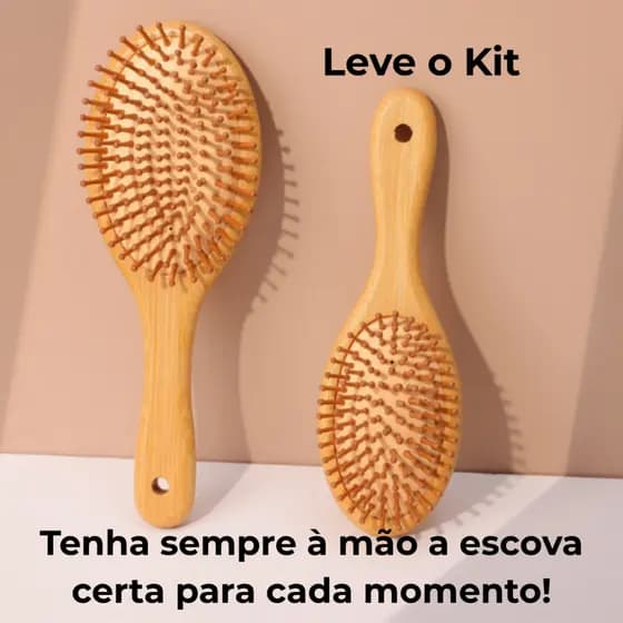 Kit 2 Escovas de Cabelo Ovais de Bambu Antifrizz, Desembaraça Rápido – Grande / Pequena