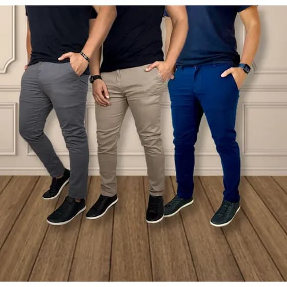 KIT 3 Calças SARJA Masculina Casual Sport Fino Lycra Slim