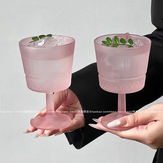 Taça de Vidro Fosco Retro Estilo INS 50s 60s | Copo Decorativo para Suco, Drink, Champanhe e Coquetel