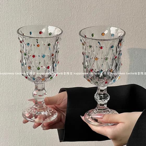 Taças Vintage Bolinhas 230ml – Copo Vinho Tinto e Champagne – Kit Casa Luxo – Decoração Retrô Presente Feminino