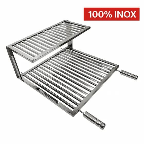 Grelha Uruguaia Parrilla Inox 430 Reforçada com Grelha Auxiliar Descanso Para Churrasqueira Gourmet
