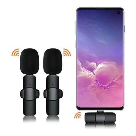 Microfone Lapela Celular Sem Fio Duplo iPhone e Android Tipo C