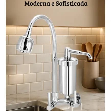 TORNEIRA DE COZINHA COM FILTRO GOURMET FLEXÍVEL 2 JATOS PAREDE COM REFIL