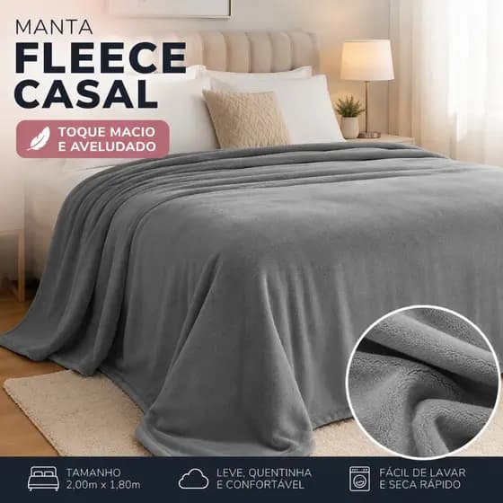 Cobertor Casal Microfibra Fleece 2,00x1,80 Manta Macia Toque Aveludado Para Sofá Cama Inverno Kit