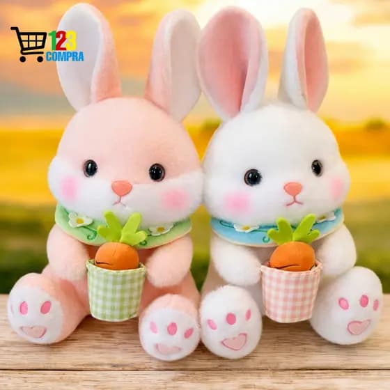 Coelho de Páscoa Pelúcia 30cm com Cenourinha – Super Fofo Decorativo Infantil