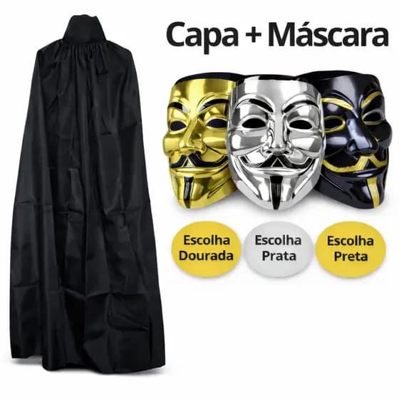 Kit Fantasia Anonymous Vingança Máscara + Capa Adulto Unissex