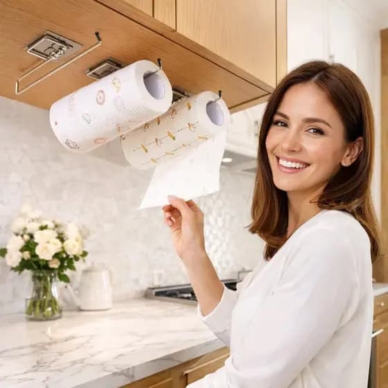 Suporte Papel Toalha Porta Papel Com Adesivo Sem Furo Para Cozinha Multiuso