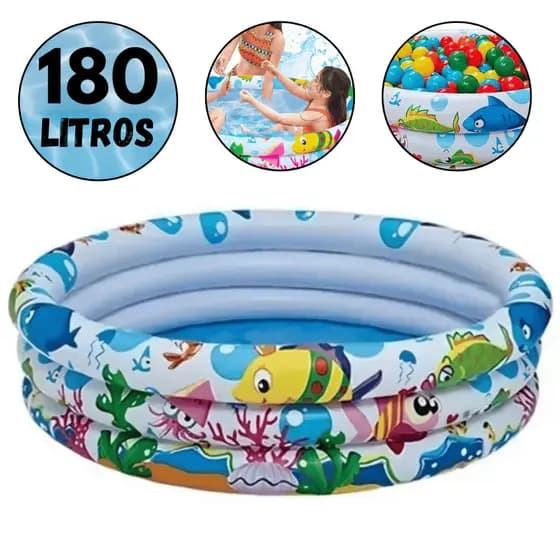 Piscina Infantil 3 Anéis 180l Inflável Para Bolinhas E Água Verao